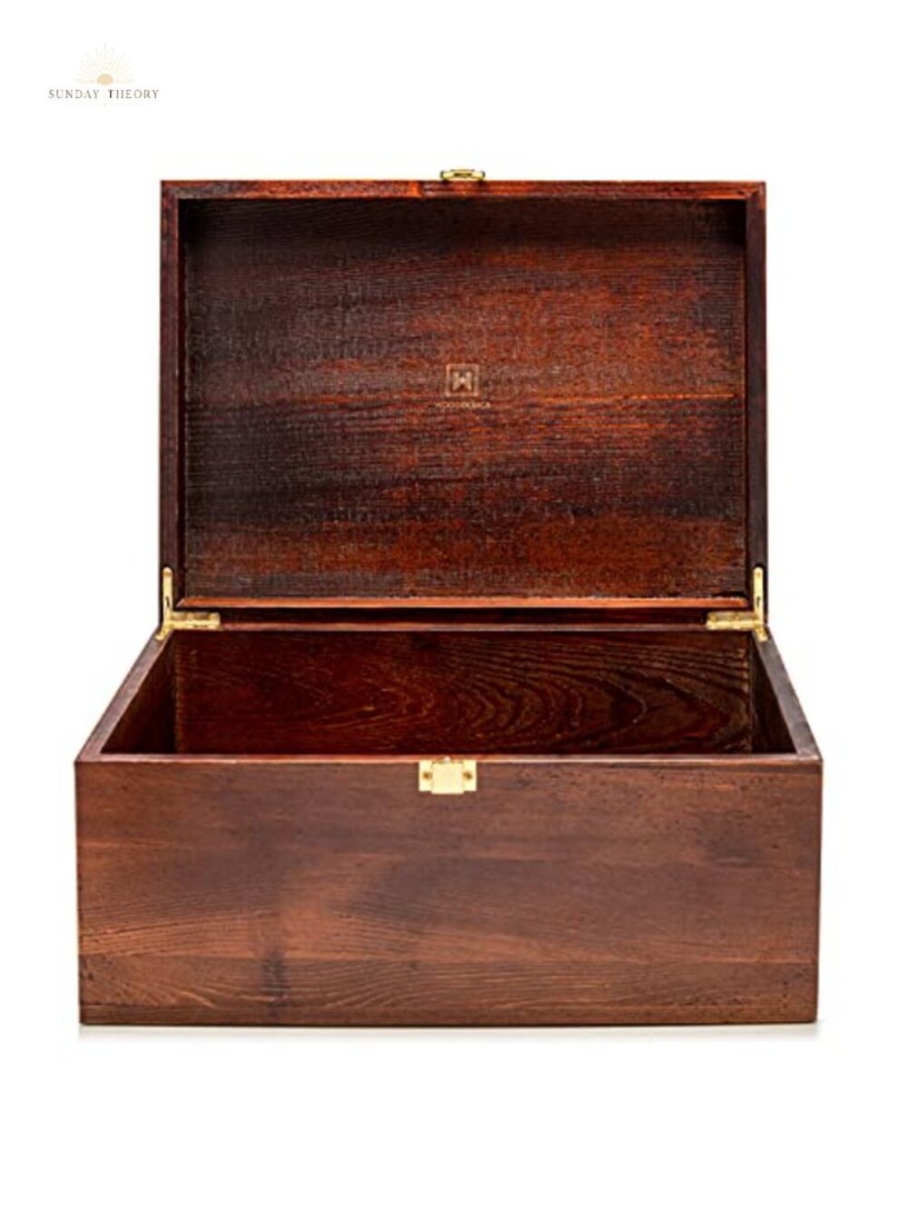 Large Wooden Storage Memory Box with Hinged Lid